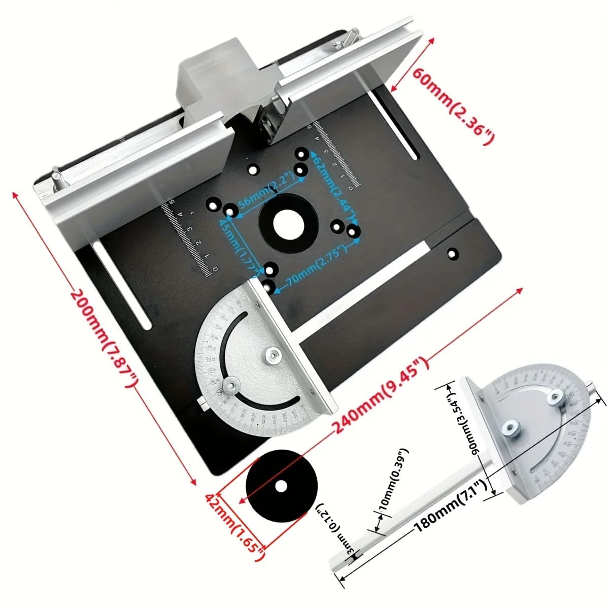 แผ่นรองเครื่องตัดไม้ Router Table อะลูมิเนียม พร้อมช่องเลื่อยเอียง