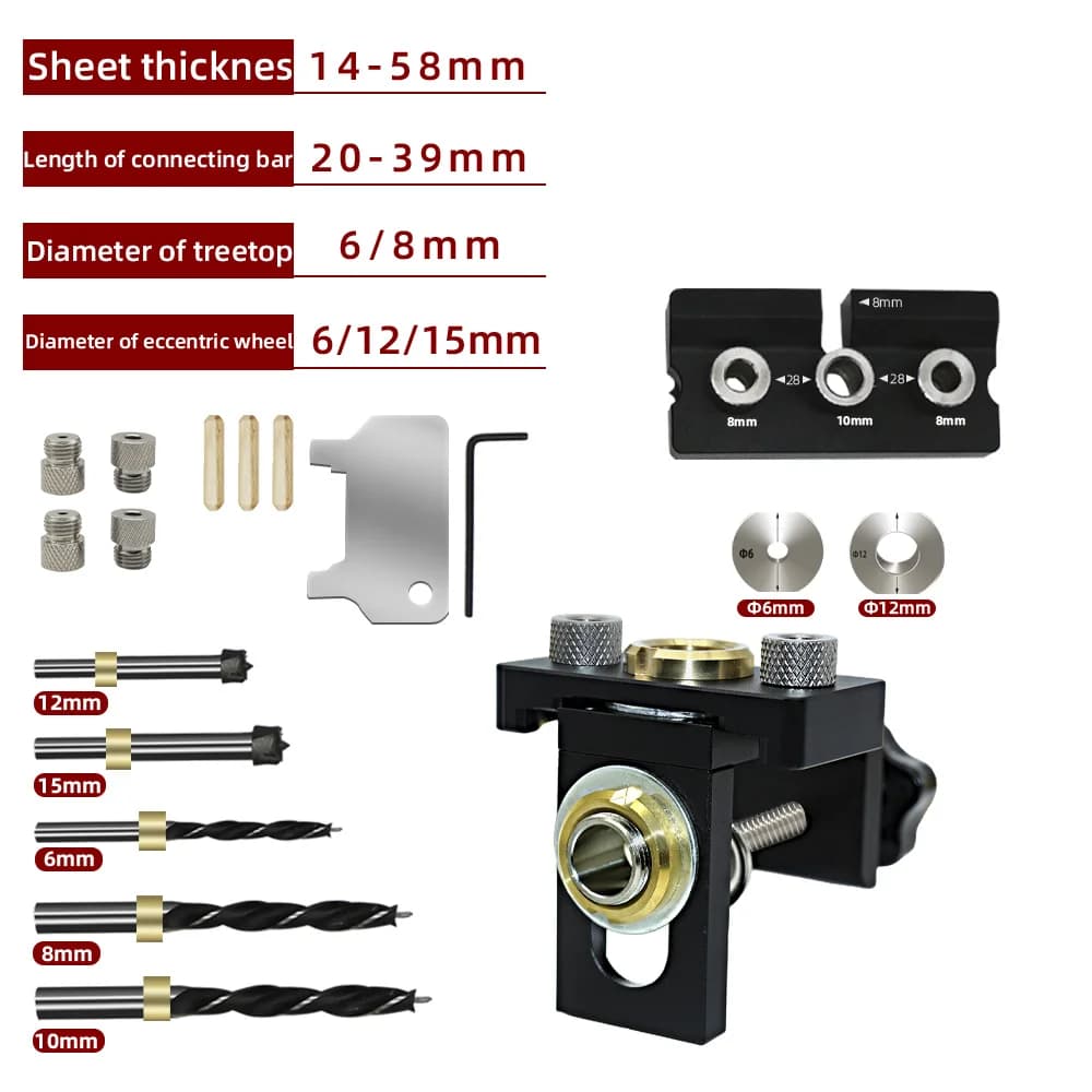 ชุดเจาะไม้ 3-in-1 ปรับได้ พร้อม jig สำหรับใส่เดือย