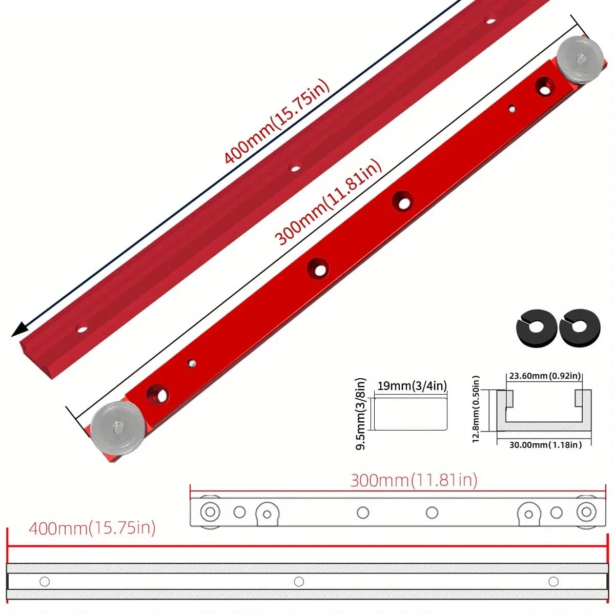 ชุดสไลเดอร์ T-Track อะลูมิเนียม สำหรับเลื่อยโต๊ะ 2 ชิ้น