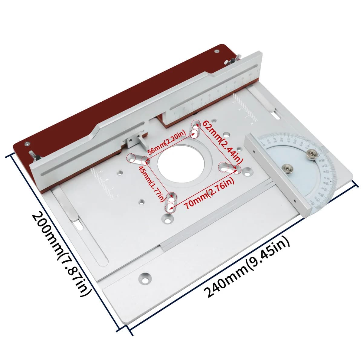 แผ่นรองเครื่องกลึงไม้ (Router Table Insert Plate) อลูมิเนียม พร้อมรั้วตัดเข้าลิ้น
